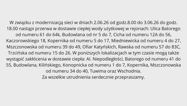 Informacja o braku dostępu do podgrzewanej wody w wybranych lokalizacjach Skierniewic