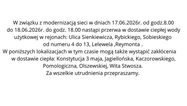 Informacja o przerwie w dostawie ciepłej wody.