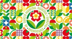 Kolorowe logo Skierniewickiego Święta Kwiatów Warzyw i Owoców